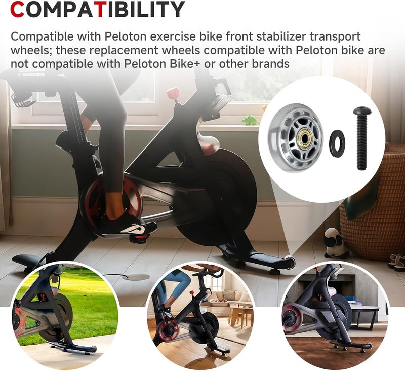 MUGLFPT Compatible with Peloton Exercise Bike Front Mobile Wheels Replacement Kit, 2-Pack Transport Wheels with Bolts & Washers, Compatible with Peloton Bike, 2.72" Wheel OD, Easy Indoor Relocation - Image 3